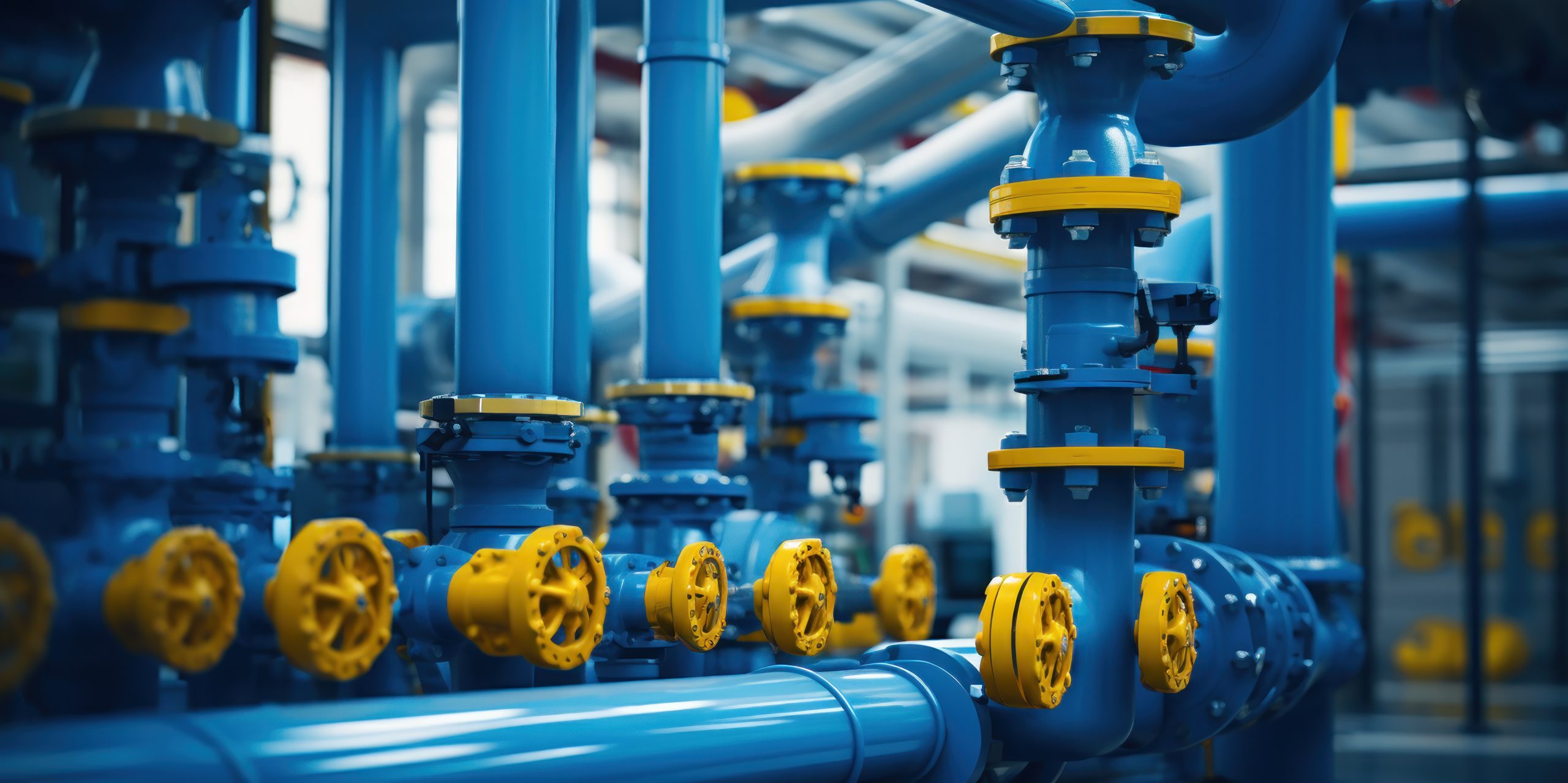Industrial pipes and valves, complex systems.